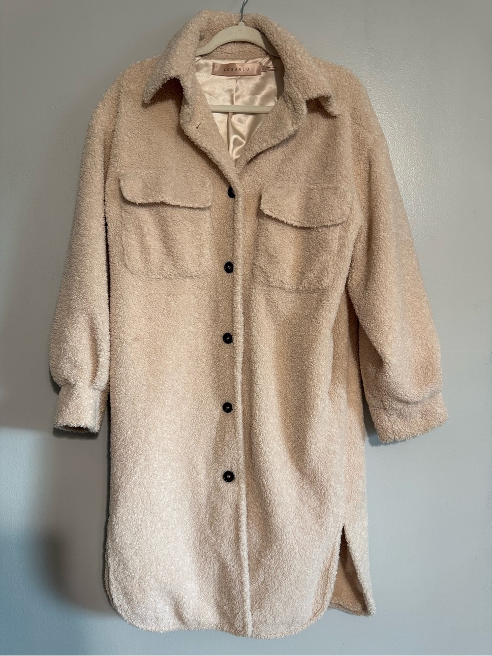 ESQUALO Cream Teddy Longline Coatigan